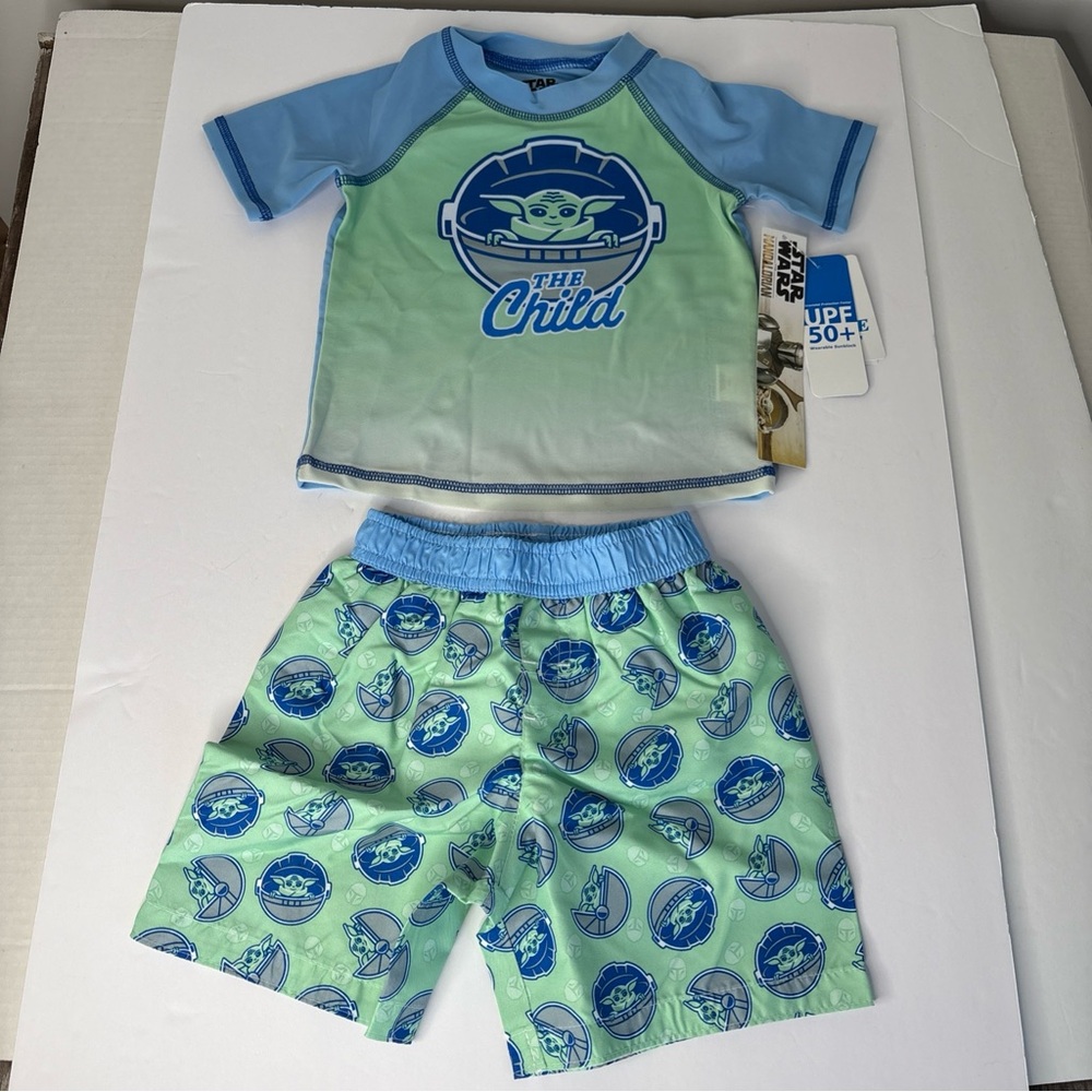 STAR WARS The Mandalorian “The Child” Infant Rash Guard Swim Set Sz. 24 Mo NWT